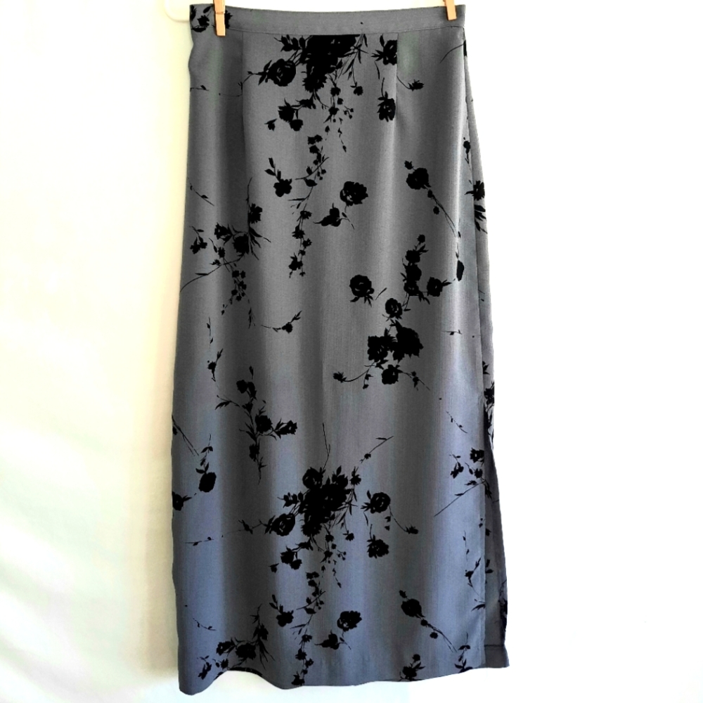 Women's Kathy Lee Collection Skirt Ladies Clothing Falda Small Grey Black Slit